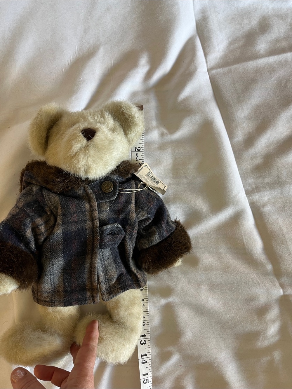 Boyd’s Bears 14” Corey Allen Bearsmore Plush Cream Teddy Bear with Plaid Coat - Picture 7 of 8